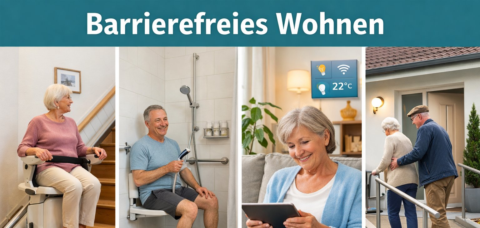 5 Senioren in Alltagssituationen wobei Barrierefreiheit aufgezeigt wird.