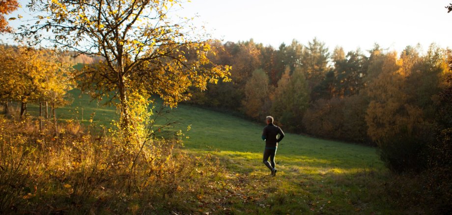 Jogger in Herbstlandschaft