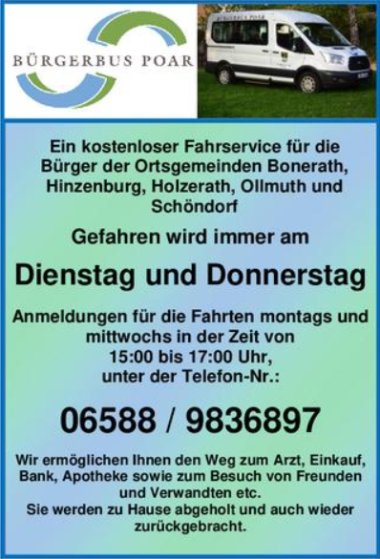 Kontaktinformationen Bürgerbus Poar